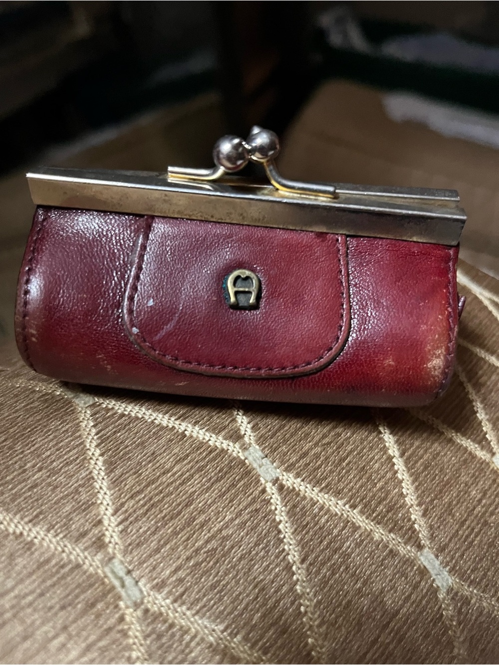 Vintage Red Leather Kiss-Lock Wallet Clutch